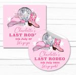 Last Rodeo Hen Party Stickers Pink Cowgirls Hen Do Personalised Bag Labels