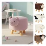 Kids Wooden Animal Stool Chair Plush Faux Fur Ottoman Seat Removable Cover