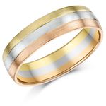 9ct Multi-Colour Ring 6mm 3 Colour Engagement Wedding Band Court Comfort Fit