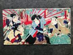 Y7150 WOODBLOCK PRINT Chikanobu triptych Kabuki sunrise Japan Ukiyoe antique art