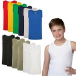 6 Pack Boys 100% Cool Cotton Vests  1 -13 years Back to School White Khaki Black