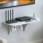 Wall Mount Floating Shelf with Hooks Router Camera Power Strip Holder