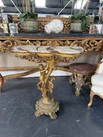 Gilt Cherub Console Side Table Italian Rococo Demi Lune Carved Putti Faux Marble