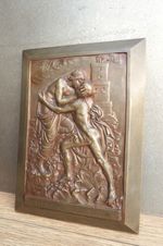 Antique Brass plaque sculpture EUGINE MARIOTON Hero & Leanndre Greek Myth