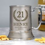 Personalised 21st Happy Birthday Silver Stainless Steel Tankard Gift Presents