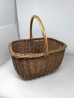 Vintage Shopping Carry Basket Woven Wicker Log Storage Box Handles Cottage