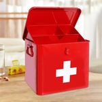 Portable Iron Medical Storage Box Removable Tray Two Tier Design Multifunctional