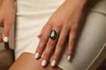 Emerald Ring Anemone Jewelry Handmade Marquise Cut 14k Gold Double Band