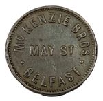 1852 Belfast May Street farthing token McKenzie Brothers brass founders W# 5533
