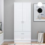 Wooden 2 Door Wardrobe with 2 Drawer Compact Wardrobe Bedroom Storage Furniture