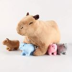 Capybara Family Plush Set – Large Capybara & 4 Small Capybara Soft Toys with Zip