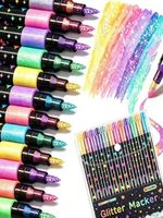 48 Colors Dual Tip Glitter Markers Pens Fine Tip Quick Dry Coloring Drawing