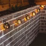 8pc Solar Powered Hanging Led Rattan Ball Flame Effect String Lights Garden