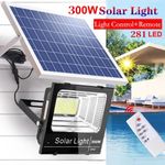 300W LED Solar Flood Light Dusk to Dawn Security Wall Street Yard Outdoor Lamp