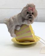 Hamilton Collection Shih Tzu "Merry" Yellow Pink Teacup Puppy Dog Figurine 4"