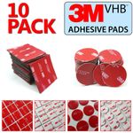 3M Strong Double-Sided Sticky Pads (10 Pack) Square & Round Heavy Duty Adhesive