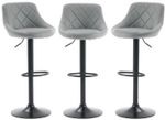 3 X Bar Stools Black Grey Faux Leather, Kitchen Breakfast Bar Black metal parts