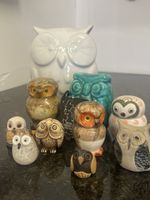 Mixed Vintage Owl Figurines Ceramic Stone Pottery Tealight Holder