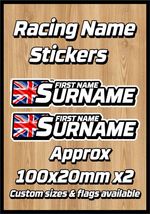 2 x Custom Race Names Vinyl Stickers Decals - Motorsport Motorcycle Motorcross