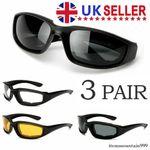 3 Pair Motorcycle Sports Padded Biker Riding Glasses Wind Resistant Sunglasses