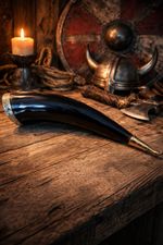 Viking Drinking Horn with Natural Finish Genuine Ox Brass Rim & Tip 12 in approx