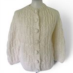 Vtg 70s 80s ROSANNA Italy Mohair Cream Beige Cardigan Sweater Hand Knit S/M