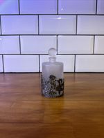 Vintage Frosted Glass Perfume Bottle Encased In Beautiful Metal Rose Pattern.