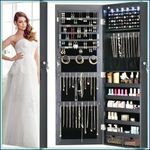 LED Jewelry Armoire Cabinet with Full-Length Mirror, Wall or Door Mount, Black