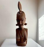 African Wooden Tribal Bust Sculpture Woman Figure - Vintage - 20 Inches Tall 