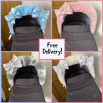 Gorgeous Fluffy -Faux Fur- Pram HOOD TRIM & BOW Sets Fur Hood Bling Pram/Carseat
