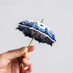 Blue and White Porcelain Tea Strainer Umbrella Shape Teaware Tea Table Decor