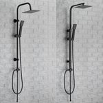 New Square Shower Kit Twin Head Mixer Rail Hose Riser Bathroom Set Chrome Black