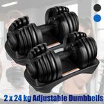 2X Adjustable Dumbbell 24KG Home Gym Hand Strength Quick Dial Exercise Fitness