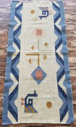 Vintage Handmade Turkish Geometric Wool Kilim Rug 142x69 cm