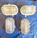 4 Oval White and grey  Bulkhead Lights Ribbed Glass Diffuser Cage Hardwired