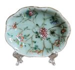 Chinese Celedon Dish Antique, Decorated with Flowers & Insects #2272