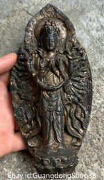 6" Old China Bronze Gilt Carving 1000 Arms Avalokiteshvara of Goddess Statue