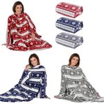 Job Lot 10x Wrap Around Snuggle Blanket With Sleeves Snowflake 180cm Wholesale