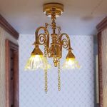 1:12 Scale Dolls house Battery Ceiling Light Victorian 2 Arm Chandelier Gold