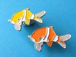 2, New Koi Carp Fish Pin Badges. Yellow & Orange.