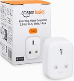 AmazonBasics Smart Plug Matter Compatible Wi‑Fi Type G White 1 Outlet 1‑Pack