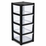 Modern 4 Drawer Plastic Storage Tower Clear Drawer HEAVY Unit  Office/ home / UK