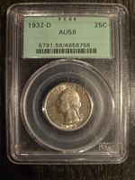 1932 D Washington Quarter PCGS AU58 25C OGH Old Green Holder