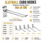 100x HD SLATWALL EURO HOOKS ACCESSORY CHROME PRONG SHOP DISPLAY 4"6" 8" 10" 12"