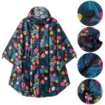Floral Rain Poncho for Women Lightweight Packable Waterproof Raincoat with Hood