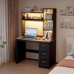 Computer Desk with Hutch, Drawers, LED Light, Power Outlets, Storage Shelves