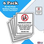 Do Not Flush Sanitary Products, Wipes Down Toilet -Waterproof Vinyl Sticker Sign