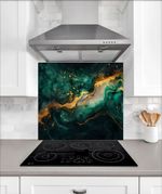 Green & Gold Marble style heat resistant glass kitchen splashback