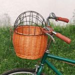 (Honey Color)Wicker Bike Basket For Small Dogs Cats Pet Carrier Front Basket