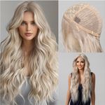 Platinum blonde Heat Resistant Hair Long Wavy Glue Less T Lace Front Wig